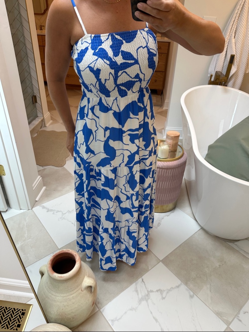 Fashion Brand Company Blue and White Smocked Maxi Dress